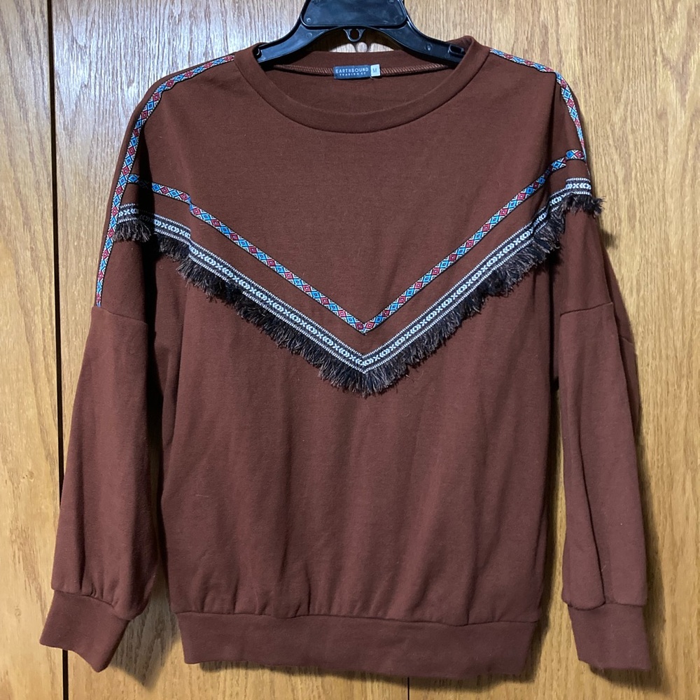 Brown Fringe Boho Western Sweatshirt